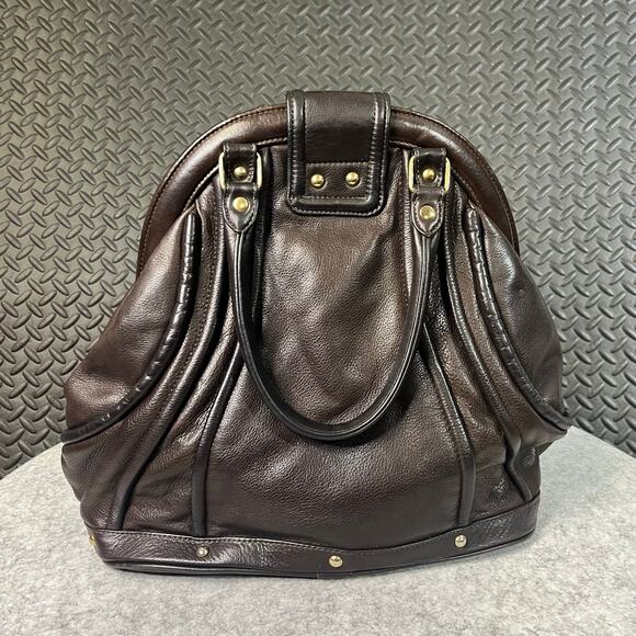 Follis Laced Julia Brown Leather Soft Unique Clam Hand Purse - Picture 3 of 6